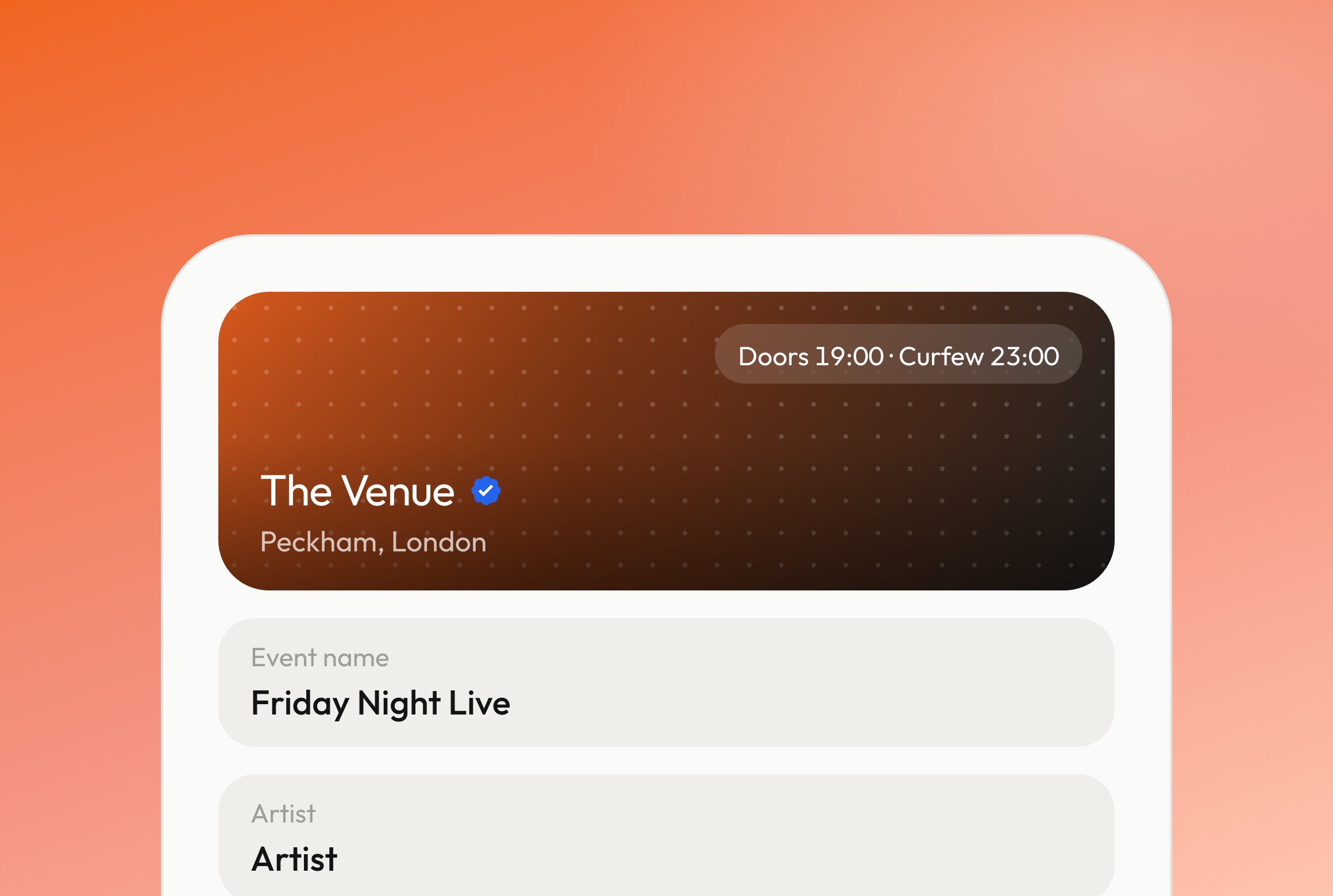 A venue creating an event and the artist filling in the spec
